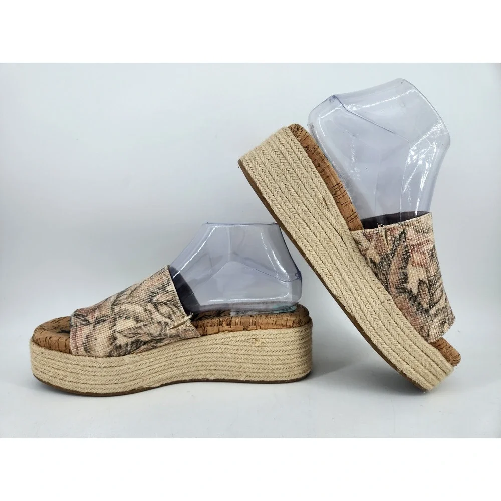 Sam Edelman Platform Espadrille Slide Sandals Womens 8.5 Tan Palm Tree Print